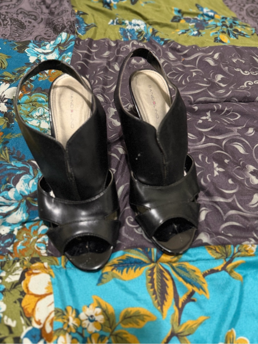 Bandolino Black Peep-Toe Slingback Heels